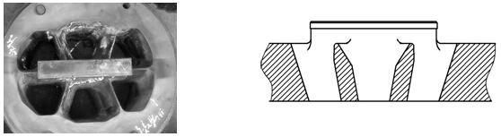 鋁材擠壓模具上模，擠壓模具設(shè)計的分流橋結(jié)構(gòu)示意圖